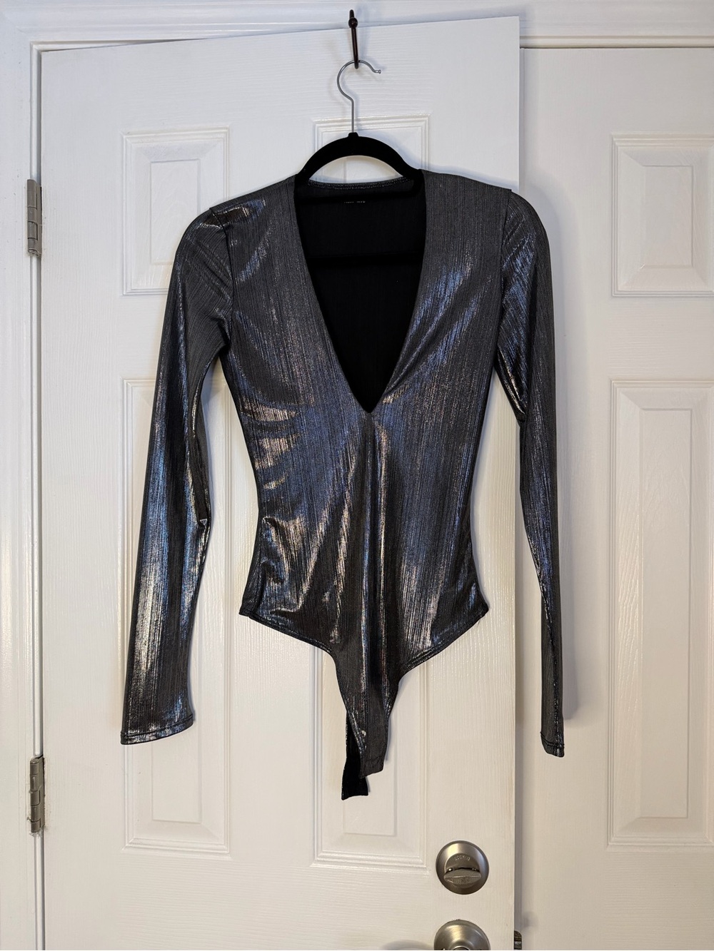 ALIX NYC Metallic Silver Deep V Long-Sleeve Bodysuit - REVOLVE